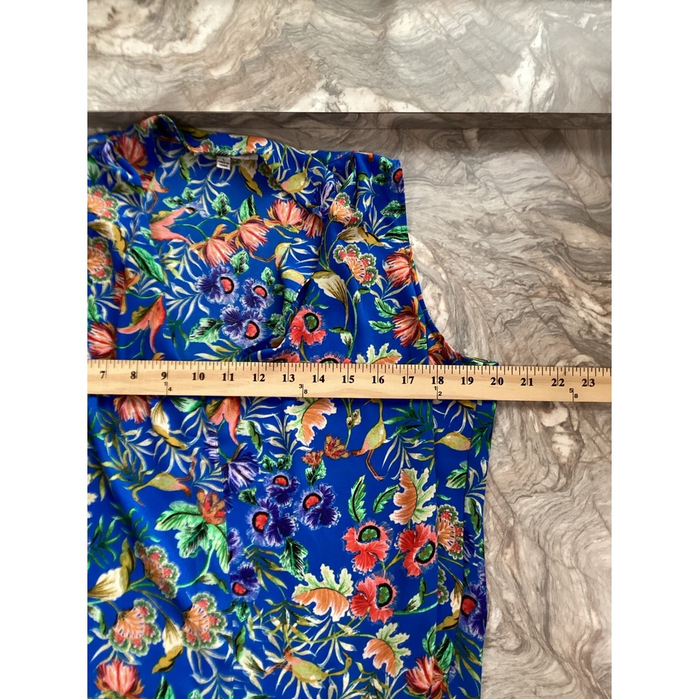 Rose + Olive Women Blue Floral Sleeveless Blouse V-Neck Tropical Top Large - Picture 4 of 7
